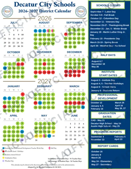 Decatur City Schools 2026-27 calendar