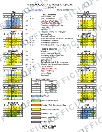 Madison County Schools 2026-27 calendar