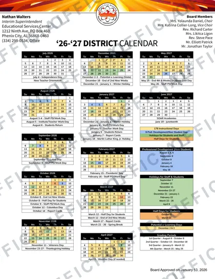 Phenix City Schools 2026-27 calendar