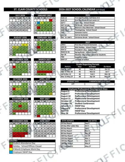 ST. CLAIR COUNTY SCHOOLS 2026-27 calendar