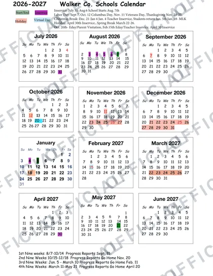 Walker County Schools 2026-27 calendar