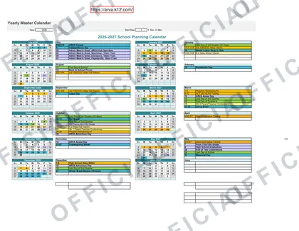 ARVA 2026-27 calendar
