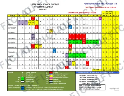 LITTLE ROCK SCHOOL DISTRICT 2026-27 calendar