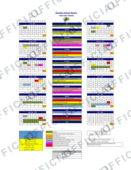 Sheridan School District 2026-27 calendar