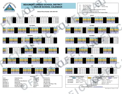 Beaumont BUSD 2026-27 calendar