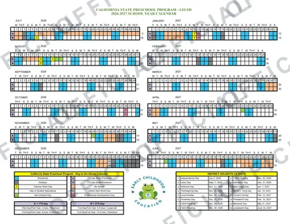 California State Preschool LEUSD Lake Elsinore USD 2026-27 calendar