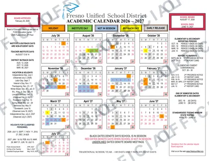 Fresno Unified School District USD 2026-27 calendar