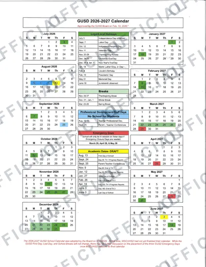 GUSD Gravenstein union 2026-27 calendar