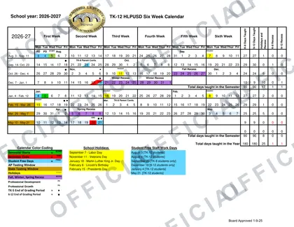 Hacienda La Puente hlpusd Unified School District Calender 2026-27 calendar