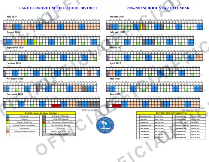 Lake Elsinore Unified School District 2026-27 calendar