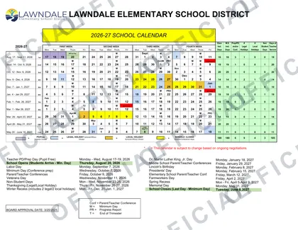 Lawndale Elementary School District 2026-27 calendar