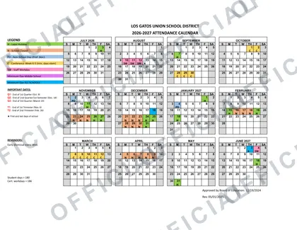 Los Gatos Union School District 2026-27 calendar