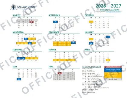 San Juan Unified School District 2026-27 calendar