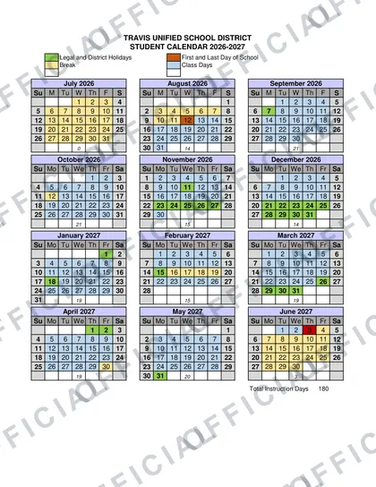 TRAVIS UNIFIED SCHOOL DISTRICT 2026-27 calendar