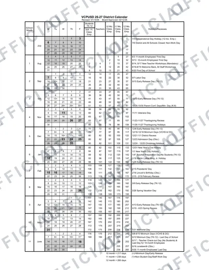 VCPUSD Valley Center-Pauma District 2026-27 calendar