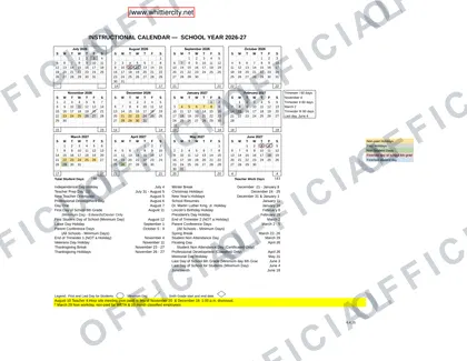 Whittier City School District 2026-27 calendar