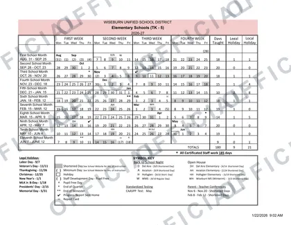 Wiseburn Unified School District 2026-27 calendar
