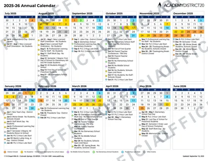 Academy District 20 2026-27 calendar