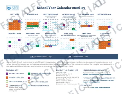 Denver Public Schools 2026-27 calendar