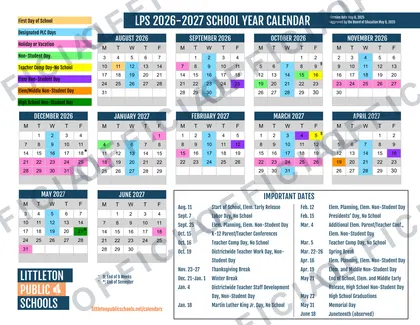 Littleton Public Schools 2026-27 calendar
