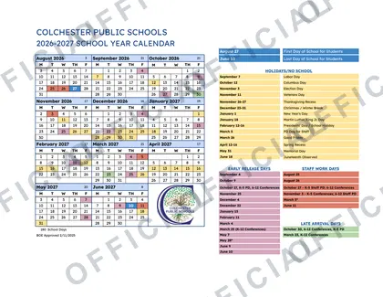 COLCHESTER PUBLIC SCHOOLS 2026-27 calendar