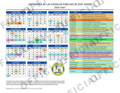 East Haven Public Schools 2026-27 calendar
