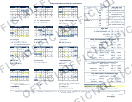 Groton Public Schools 2026-27 calendar
