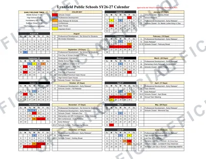 Lynnfield Public Schools 2026-27 calendar