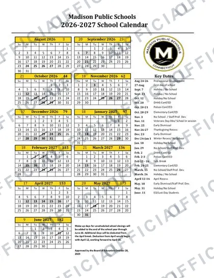 Madison Public Schools 2026-27 calendar