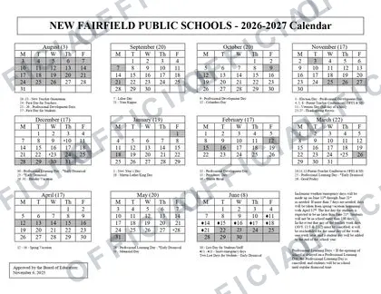 NEW FAIRFIELD PUBLIC SCHOOLS 2026-27 calendar