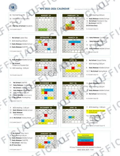 Norwich Public Schools 25-26 2026-27 calendar