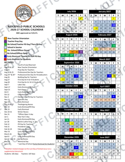 Ridgefield Public Schools 2026-27 calendar