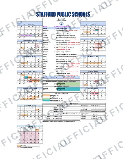Stafford Public Schools 2026-27 calendar
