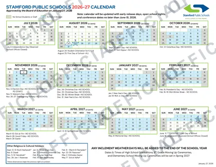 Stamford Public Schools 2026-27 calendar