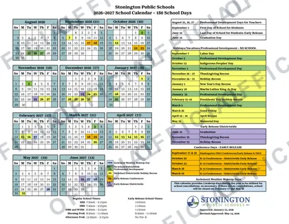 Stonington Public Schools 2026-27 calendar
