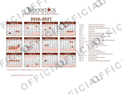 Woodstock Public Schools 2026-27 calendar