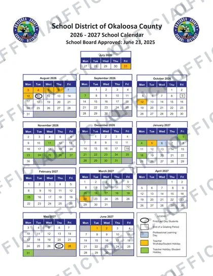 Okaloosa County OCSD 2026-27 calendar