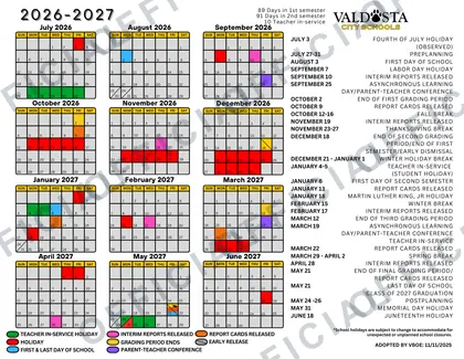 Valdosta City Schools 2026-27 calendar