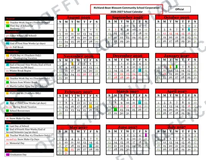 Richland-Bean Blossom Community School Corporation 2026-27 calendar