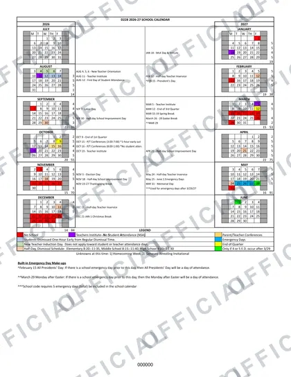 Bremen High School District bhsd228 2026-27 calendar