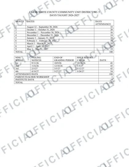 CARMI-WHITE COUNTY COM. UNIT DISTRICT 5 2026-27 calendar