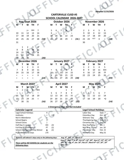 CARTERVILLE CUSD #5 2026-27 calendar