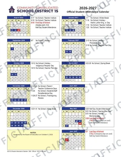 CCSD 15 2026-27 calendar