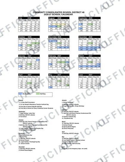 CCSD 46 2026-27 calendar