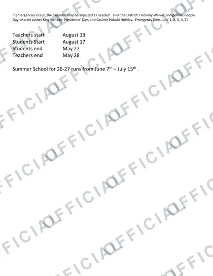 Community Consolidated Schools District 168 2026-27 calendar
