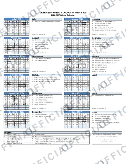DEERFIELD PUBLIC SCHOOLS DISTRICT 109 2026-27 calendar