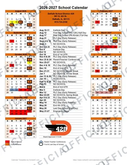 DeKalb Community Unit School D428 2026-27 calendar
