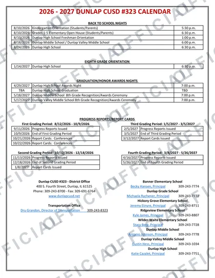 Dunlap CUSD #323 2026-27 calendar