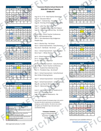 EvanstonSkokie School District 65 2026-27 calendar