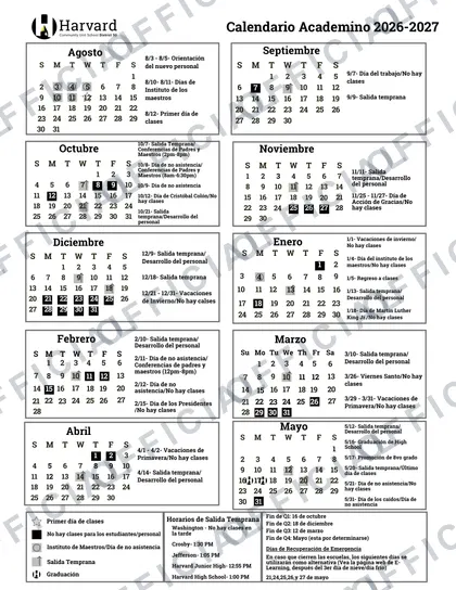 Harvard Community Unit School CUSD50 2026-27 calendar